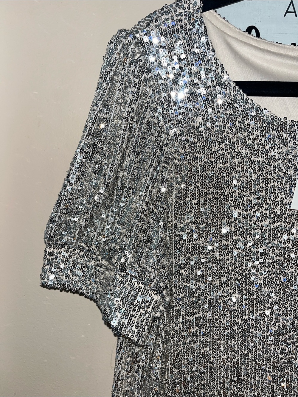 cable & gauge Sparkly Shift Dress Beige/Silver/Gold NWT — Size L - Picture 3 of 6
